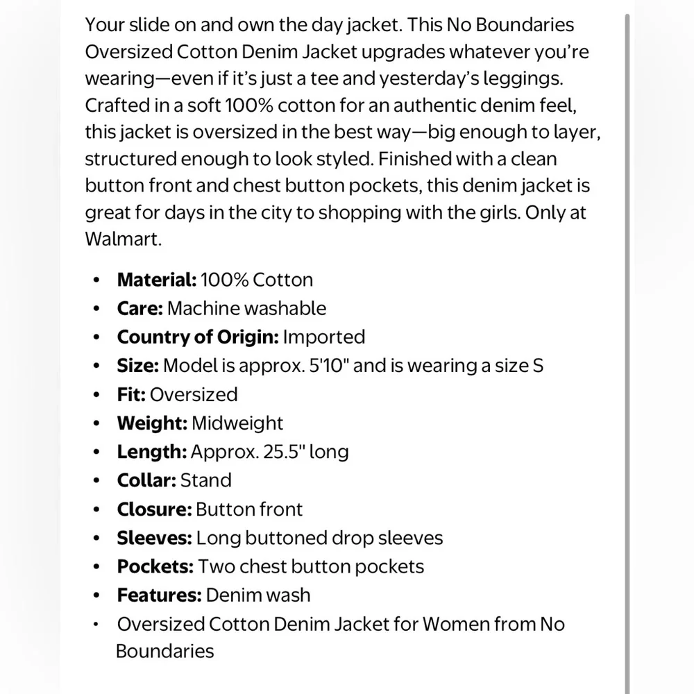 👖🌼2 for $45🌼👖NWT Oversized Super Light Blue wash Cotton Denim Jacket - Picture 9 of 10